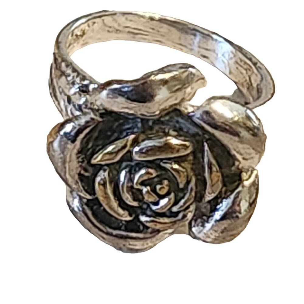 Silver-tone Rose Flower Ring Size 6 Blooming Beauty Jewelry For Garden-Loving Fa